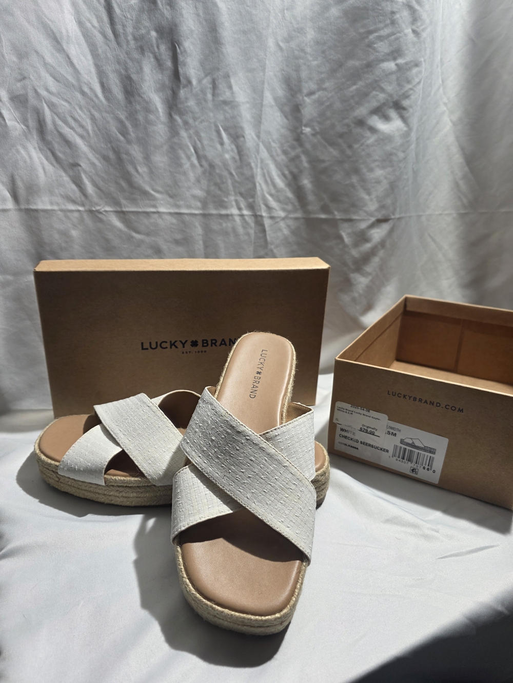 Lucky Brand White Crisscross Espadrille Platform Mules